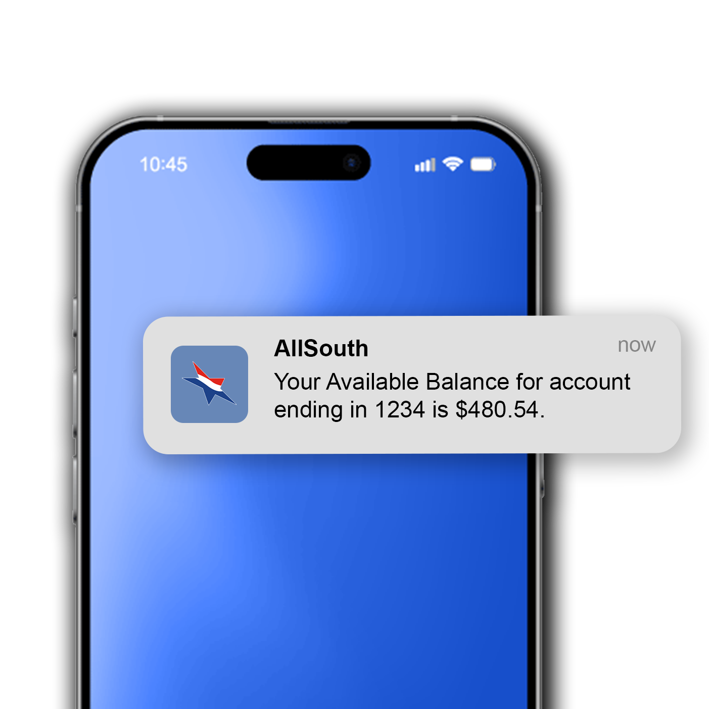 iphone push notification "Your Available Balance for account ended in 1234 is $480.54."