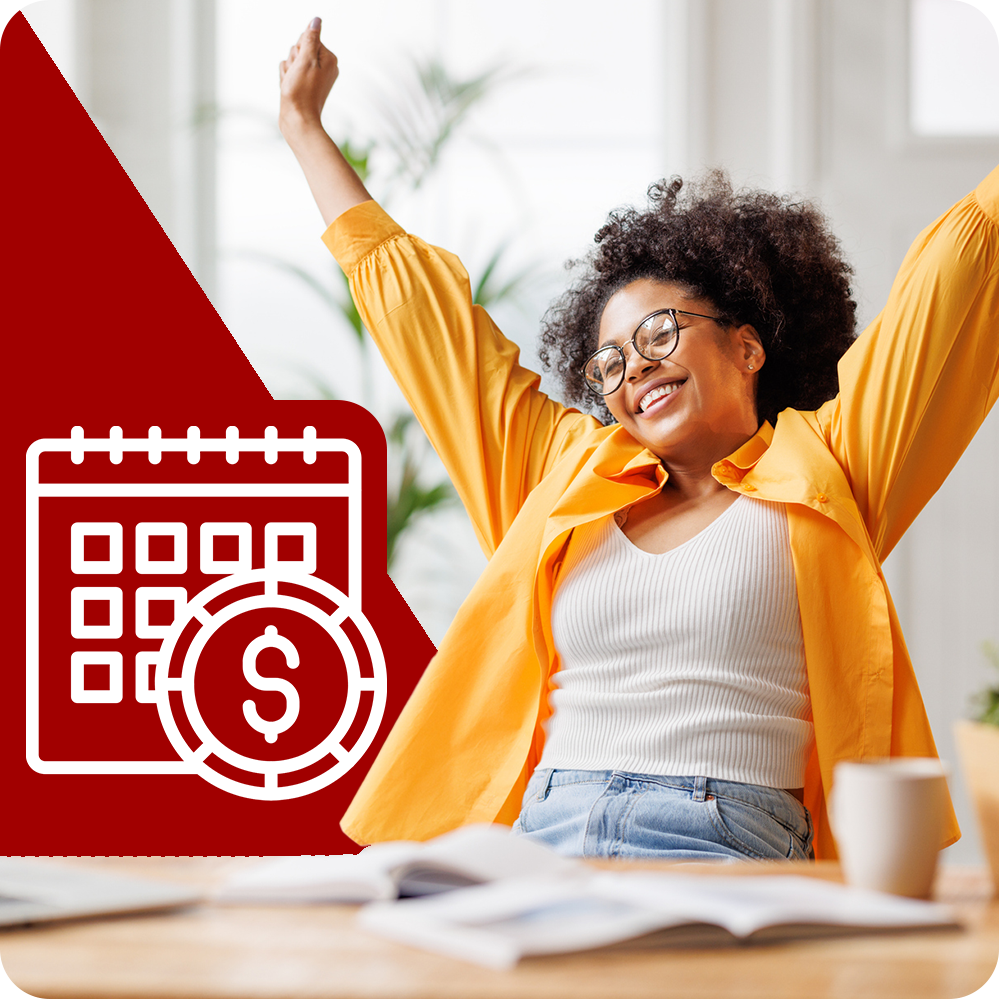 Young woman excited about early payday Young woman excited about early payday